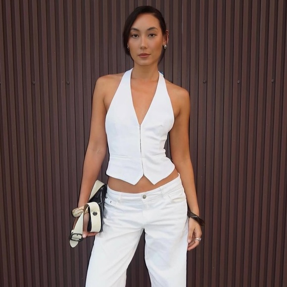 Zara Jackets & Blazers - Zara White Printed Scarf Halter Neck Vest